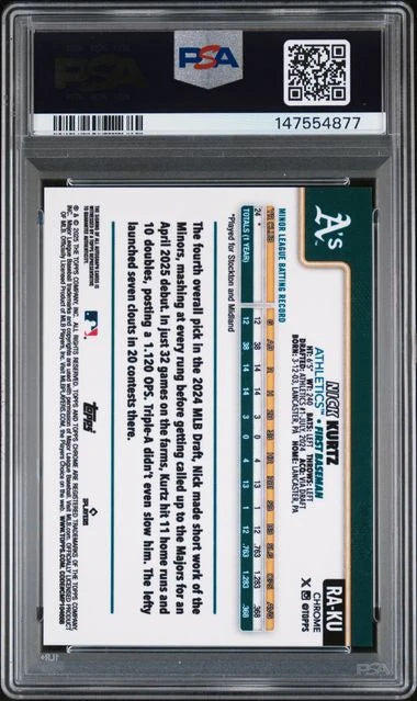 Nick Kurtz 2025 Topps Chrome Update autograph gold/orange lava lamp ref. rc #'d 51/85 PSA 10