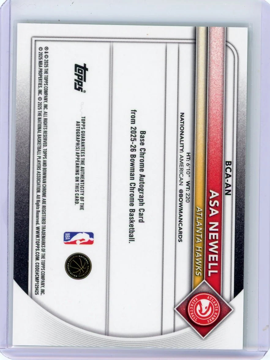 Asa Newell 2025-26 Bowman Chrome Rookie Auto Green #'d 01/99