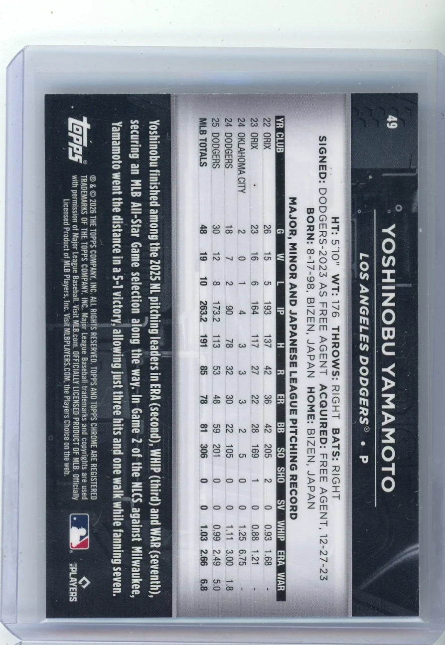 Yoshinobu Yamamoto 2026 Topps Chrome Black gold #'d 19/50