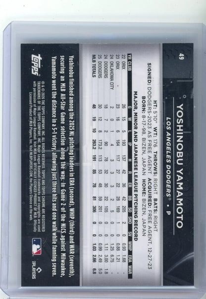 Yoshinobu Yamamoto 2026 Topps Chrome Black gold #'d 19/50