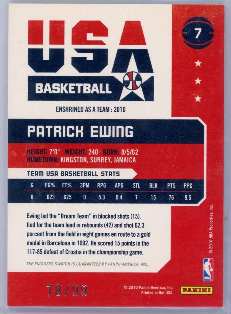 Patrick Ewing 2010 Panini Hall of Fame USA Dream Team Prime relic #'d 78/99