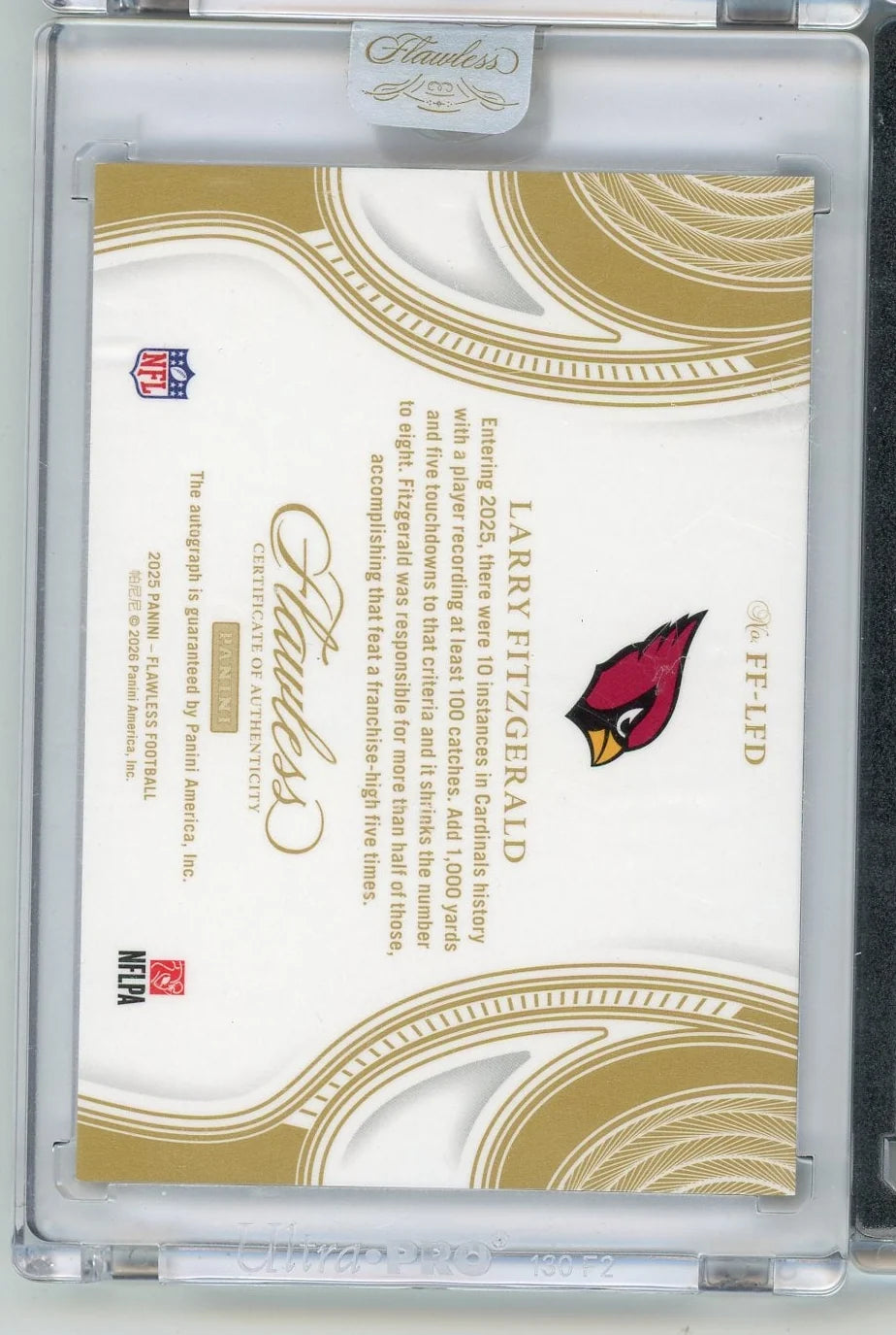 Larry Fitzgerald 2025 Panini Flawless Flawless Flyers autograph #'d 01/20 (encased)