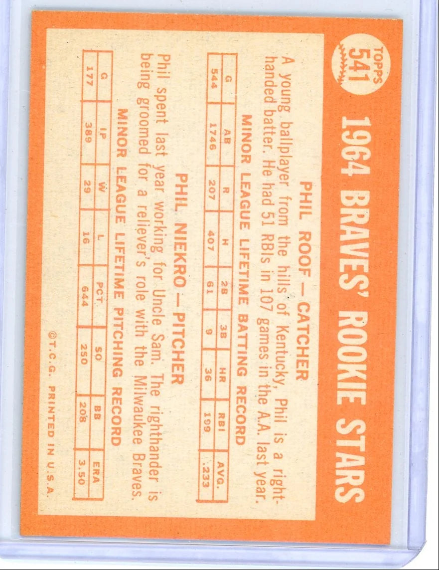 Phil Niekro Phil Roof 1964 Topps Rookie Stars #541
