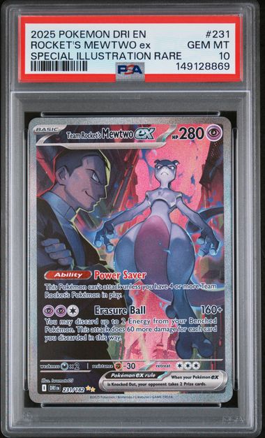 Team Rocket's Mewtwo ex Pokémon Destined Rivals Special Illustration Rare #231/182 PSA 10