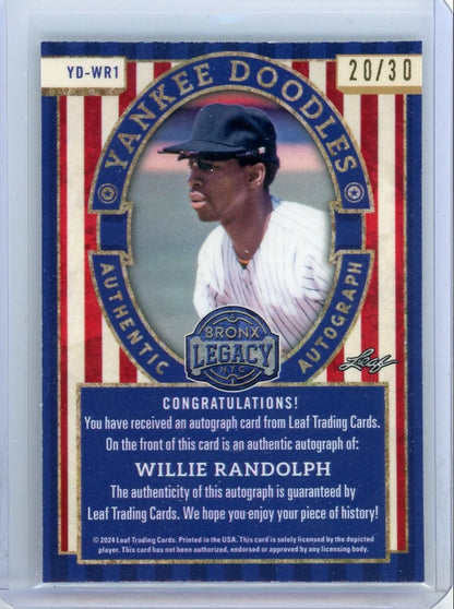 Willie Randolph 2024 Leaf Bronx Legacy Yankee Doodles autograph #'d 20/30