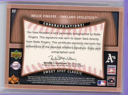 Rollie Fingers 2005 Upper Deck Sweet Spot Classic Signatures