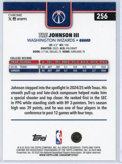 Tre Johnson III 2025-26 Topps Chrome aqua raywave ref. RC #'d 061/199