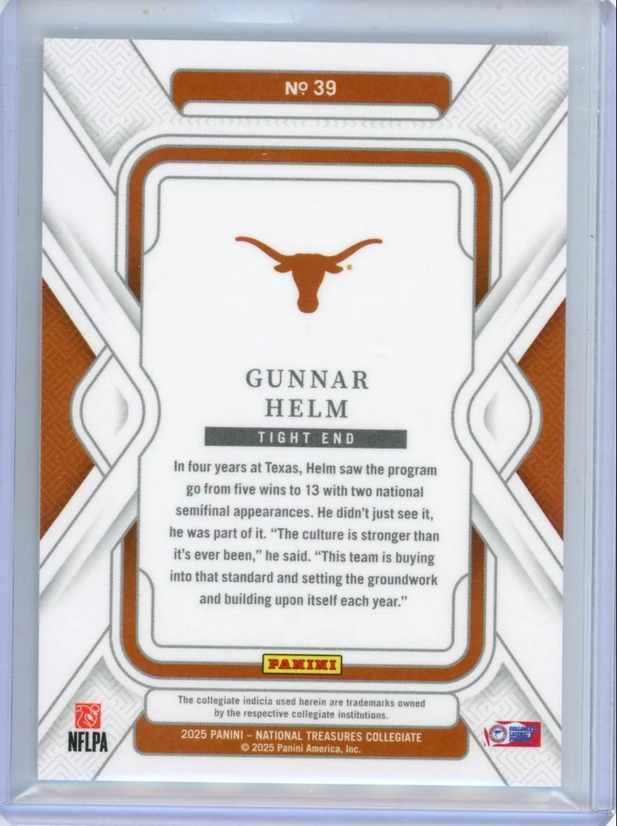 Gunnar Helm 2025 Panini National Treasures Collegiate RC #'d 43/60