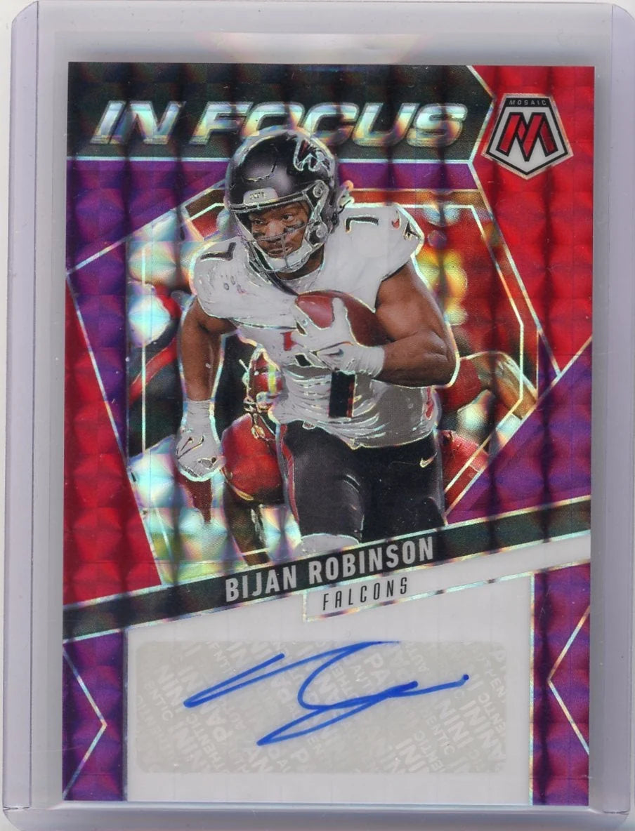 Bijan Robinson 2025 Panini Mosaic In Focus autograph purple #'d 26/49