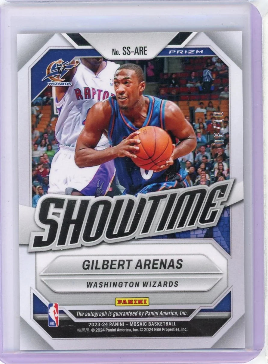 Gilbert Arenas 2023-24 Panini Mosaic Showtime autograph gold mosaic #'d 06/10