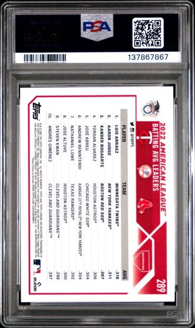 L. Arraez, A. Judge, X. Bogaerts 2023 Topps Sapphire Orange Ice #d 8/25 PSA 9