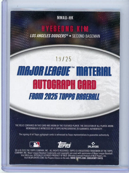 Hyesong Kim 2025 Topps Major League Material RPA #'d 19/25