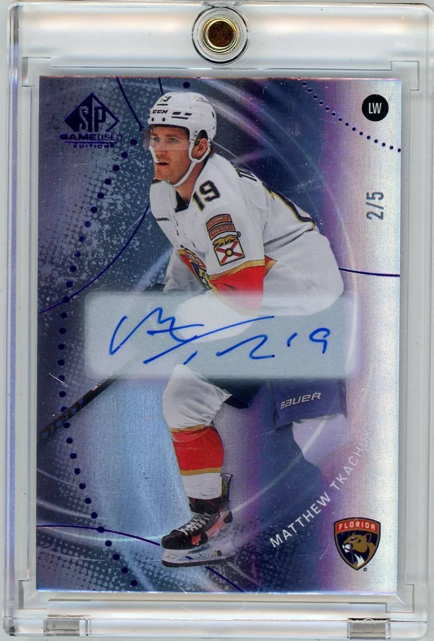 Matthew Tkachuk 2025-26 Upper Deck SP Game Used Purple Auto #'d 2/5