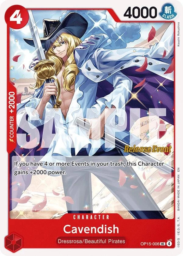 Cavendish (OP15-006) (Adventure on Kami's Island Release Event Cards) (OP15 RE)