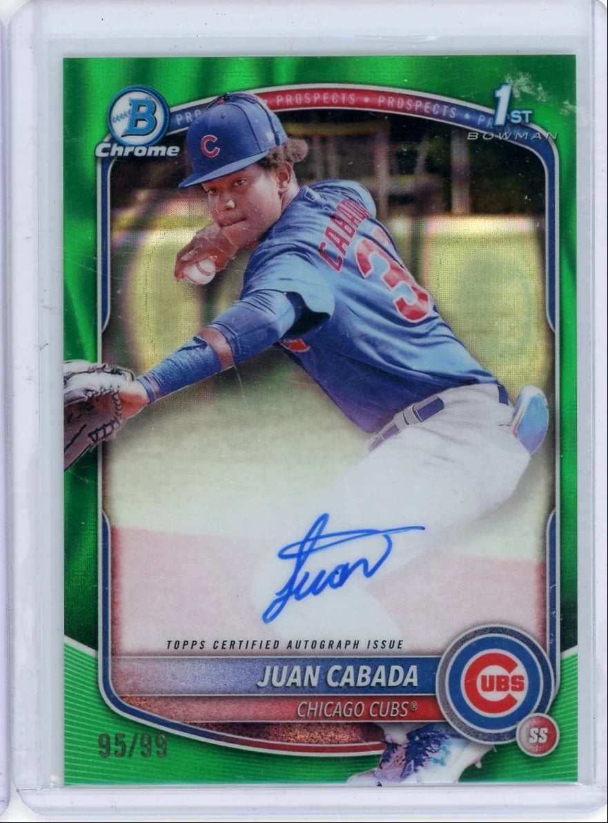 Juan Cabada 2025 1st Bowman Chrome autograph Green Lava ref. #'d 95/99