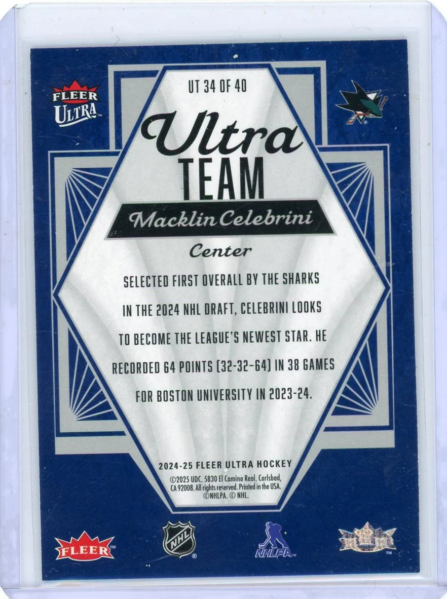 Macklin Celebrini 2024-25 Upper Deck Fleer Ultra Ultra Team RC