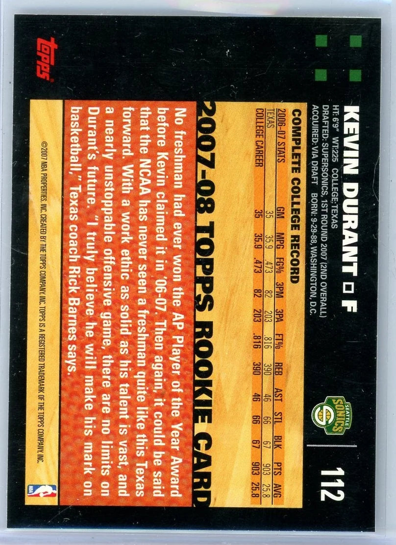 Kevin Durant 2007-08 Topps rookie card black border