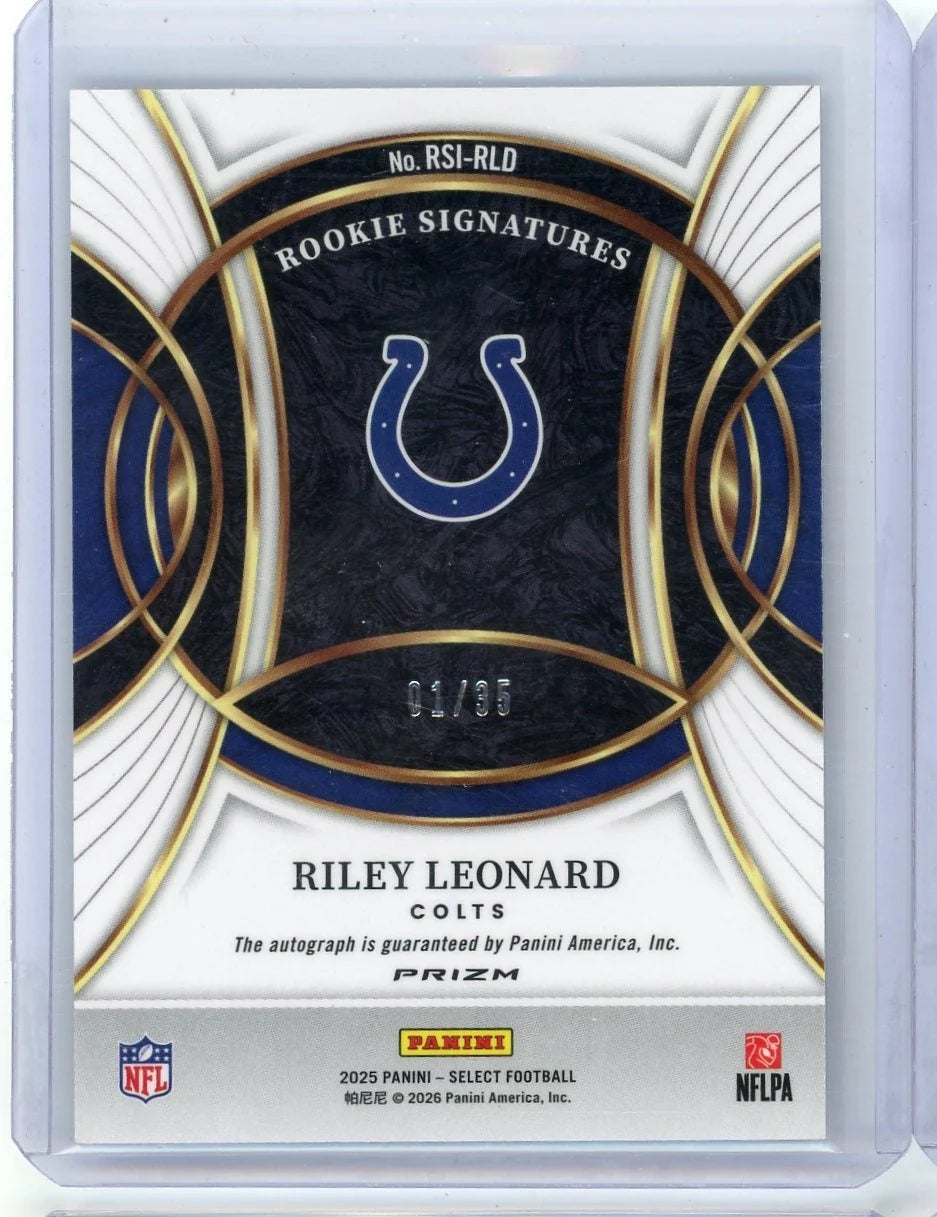 Riley Leonard 2025 Panini Select Rookie Signatures white prizm rc #'d 01/35
