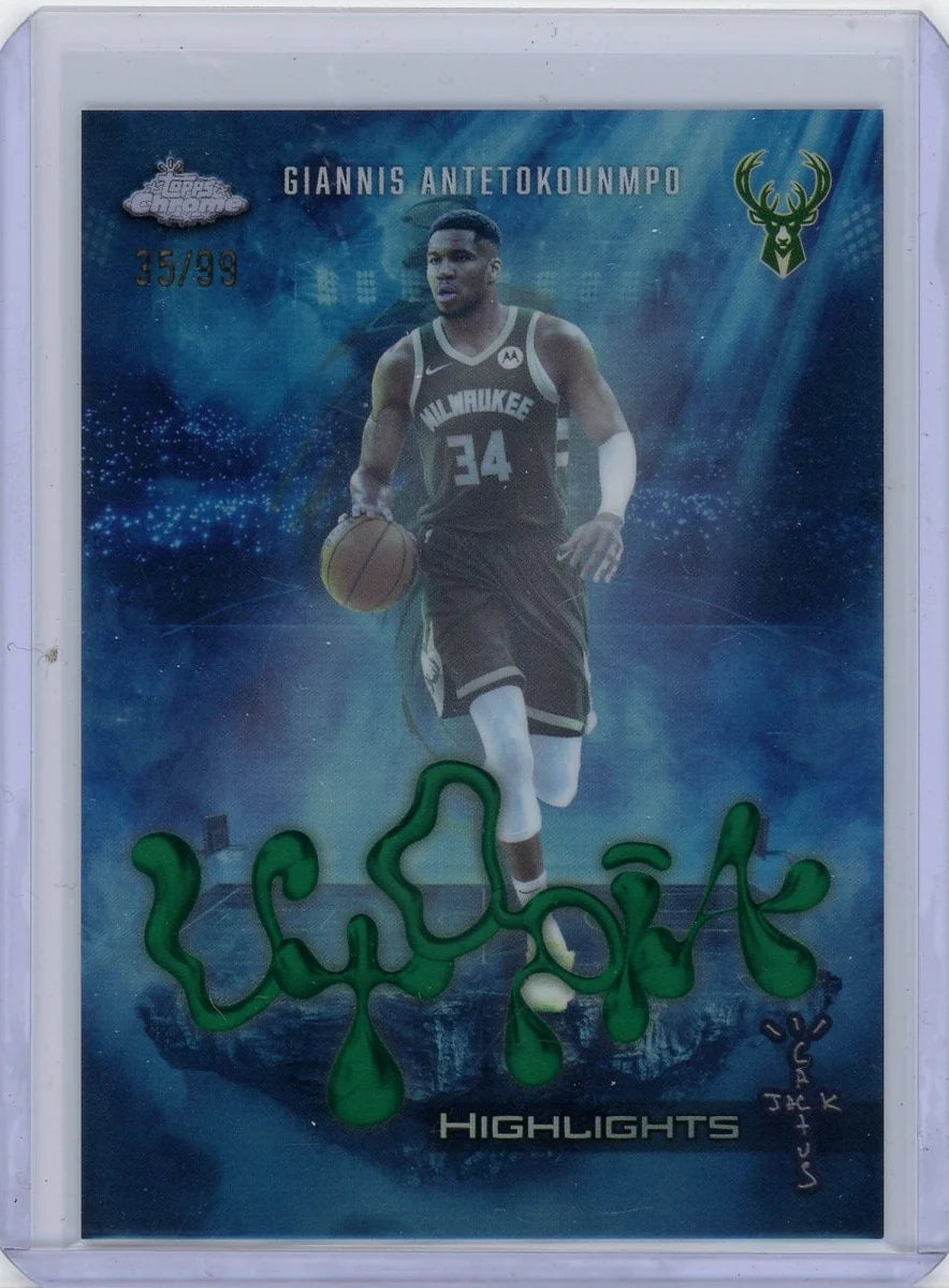 Giannis Antetokounmpo 2025-26 Topps Chrome Cactus Jack Utopia Highlights Green Refractor #'d 35/99