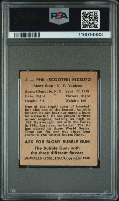 Phil Rizzuto 1948 Bowman #8 PSA 1.5