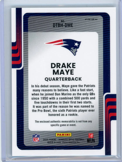 Drake Maye 2025 Panini Donruss Threads Neon Blue Prizm Jersey Relic
