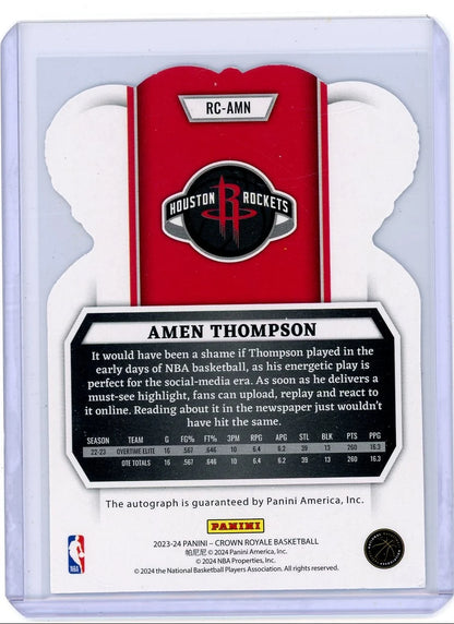 Amen Thompson 2023-24 Panini Crown Royale Rookie Crown Auto Blue RC #'d 05/75