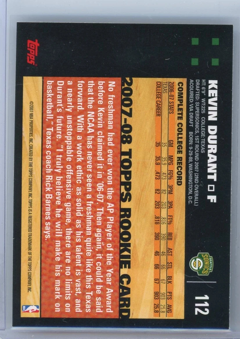 Kevin Durant 2007 Topps Rookie Card #112