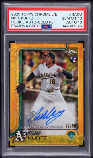 Nick Kurtz 2025 Topps Chrome Logofractor autograph gold ref. rc #'d 22/50 PSA 10 AUTO 10