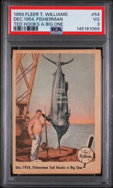 1959 Fleer Ted Williams #54 DEC. 1954, FISHERMAN TED HOOKS A BIG ONE PSA 3