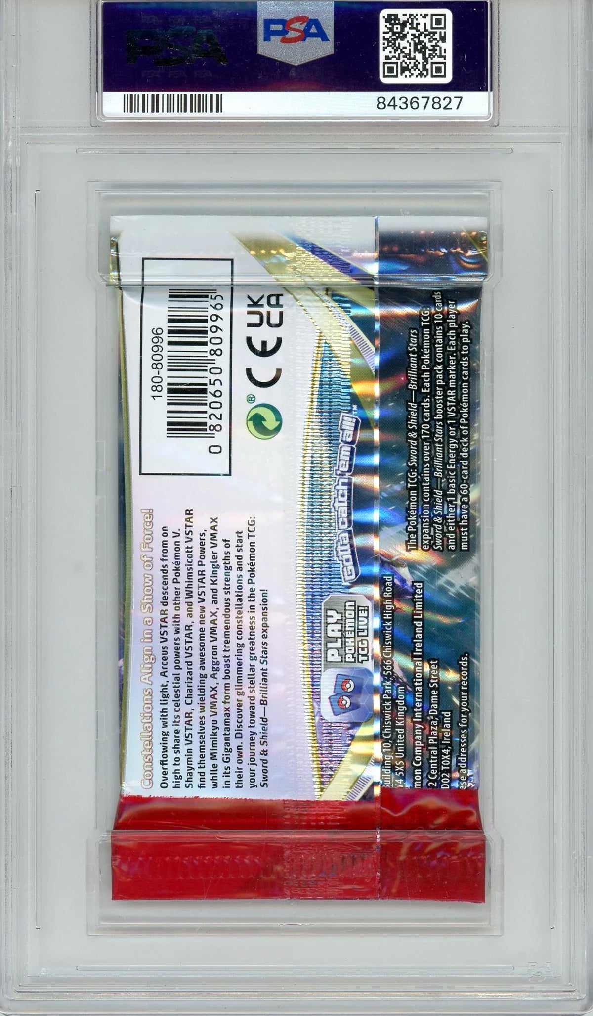 Pokemon Brilliant Stars End/Roller Error Booster Pack PSA 8