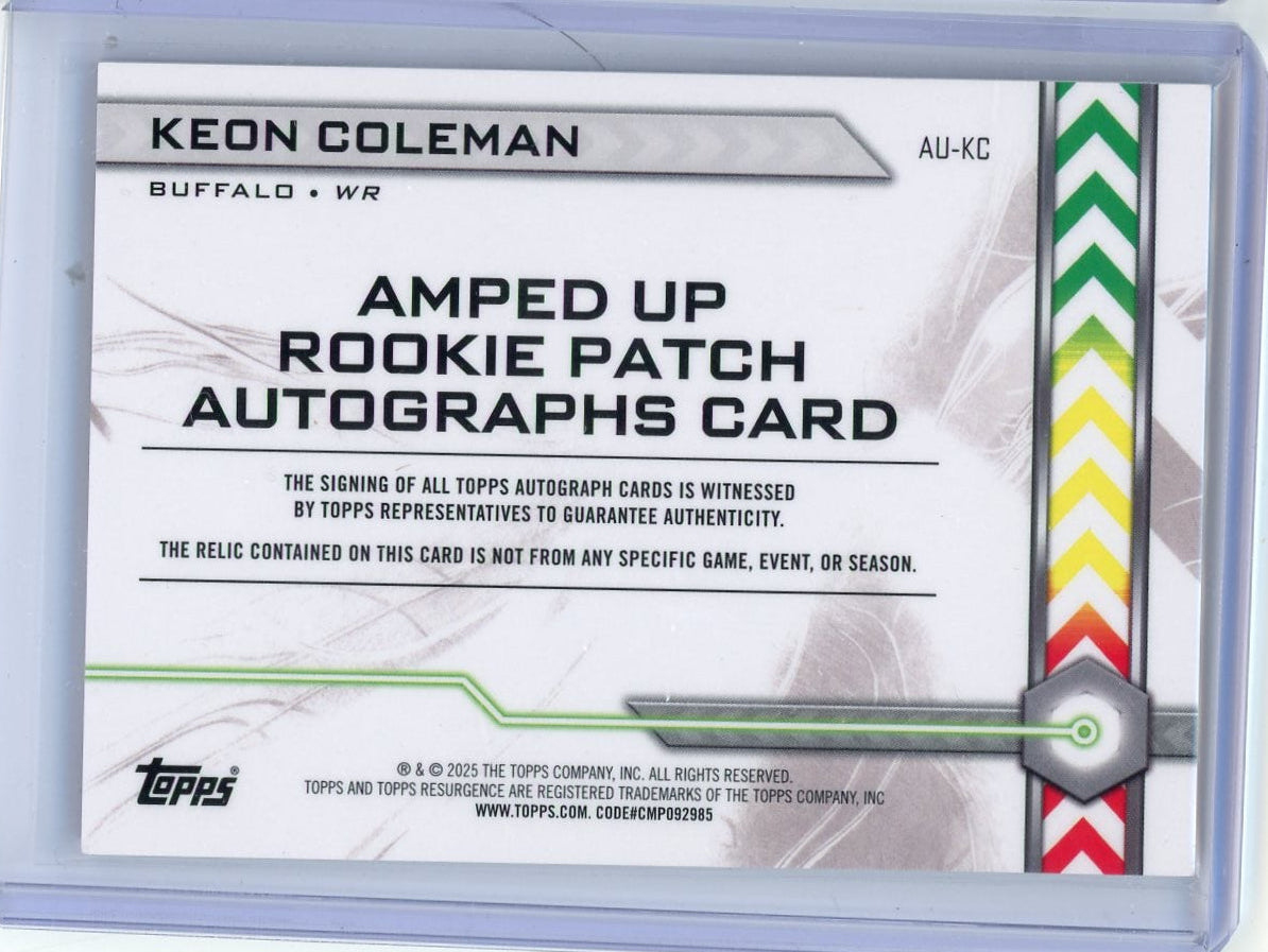 Keon Coleman 2025 Topps Resurgence Amped Up Rookie Patch Auto