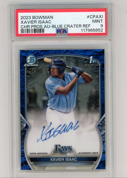 Xavier Isaac 2023 Bowman Chrome Prospects 1st Bowman Aqua Blue Crater Refractor #'d 120/150 PSA 9