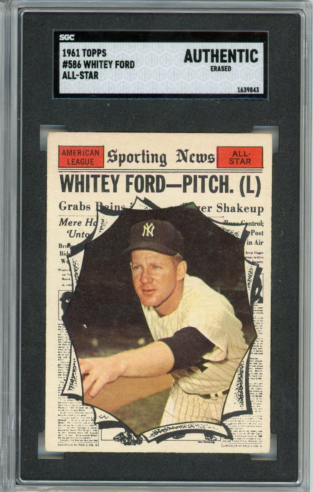 Whitey Ford 1961 Topps All-Star #586 SGC Authentic (Erased)