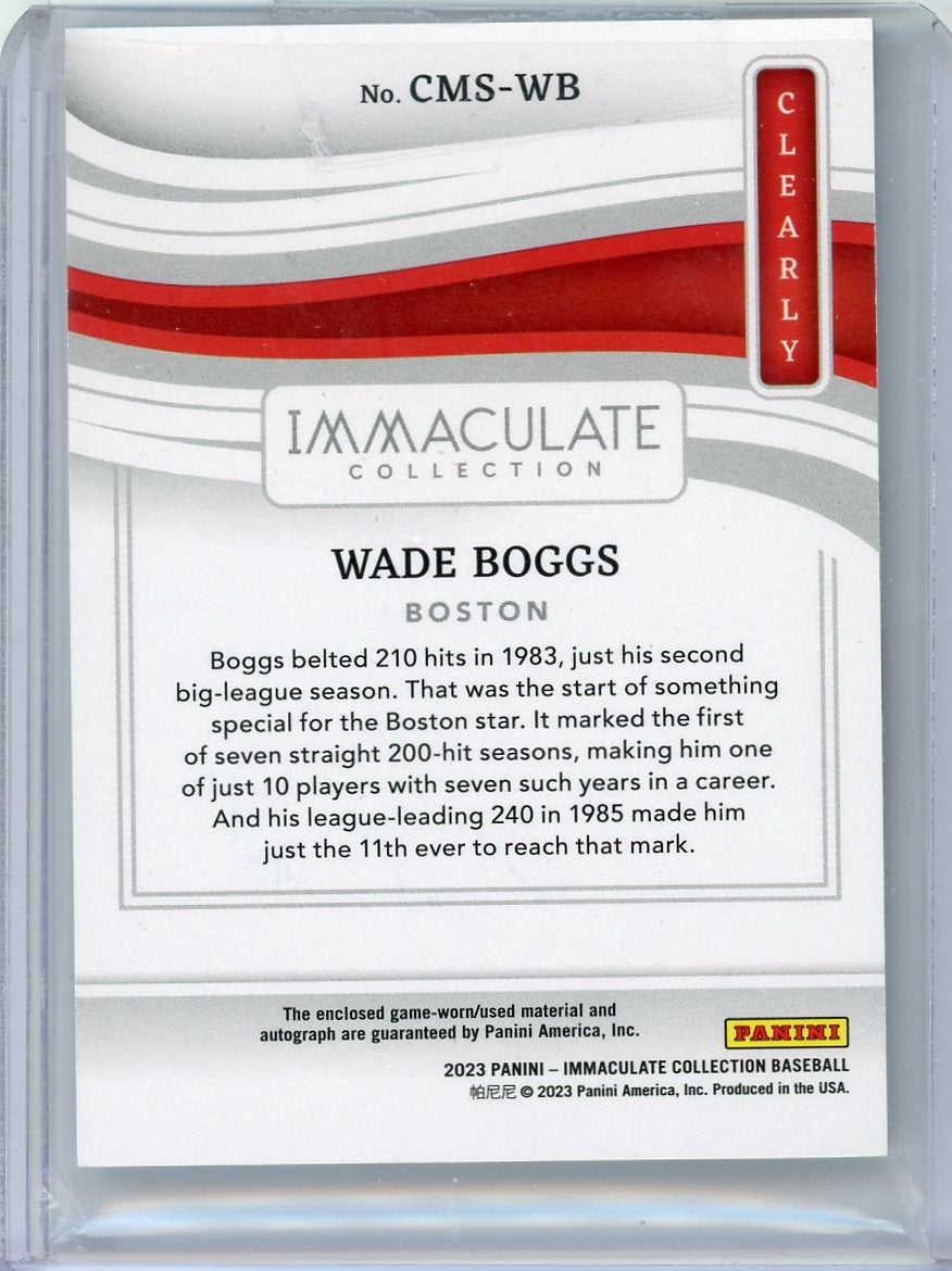 Wade Boggs 2023 Immaculate Clearly Immaculate Material Signatures Holo Gold #'d 09/10