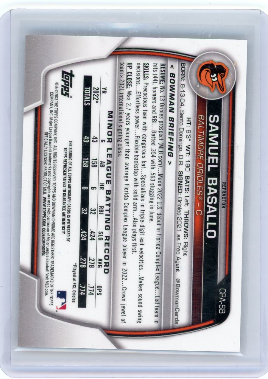 Samuel Basallo 2023 Bowman 1st Bowman Chrome autograph refractor #'d 320/499