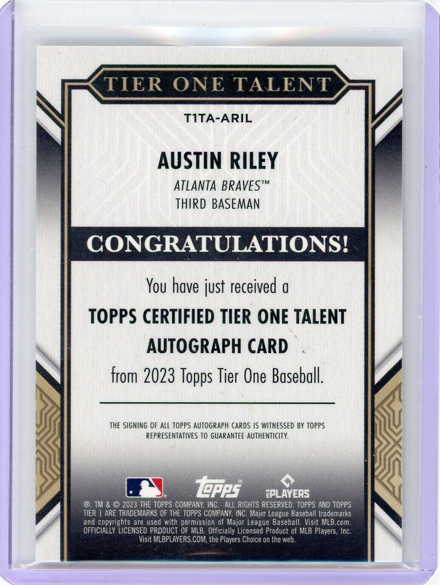 Austin Riley 2023 Topps Tier One Talent autograph bronze signature #'d 20/25