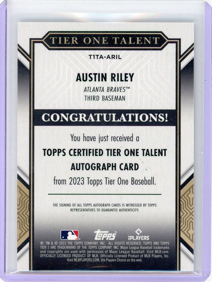 Austin Riley 2023 Topps Tier One Talent autograph bronze signature #'d 20/25