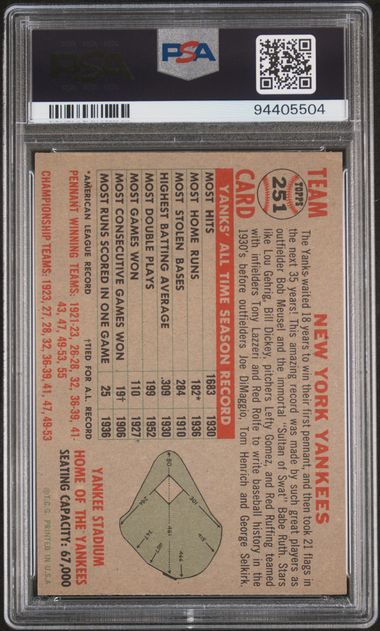 Yankees Team 1956 Topps #251 PSA 5