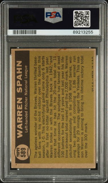 Warren Spahn 1961 Topps All Star #589 PSA 4