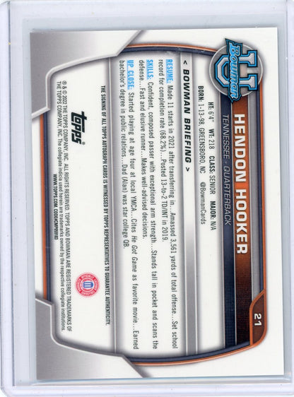 Hendon Hooker 2022 Bowman Chrome University Football 1st Bowman Autograph