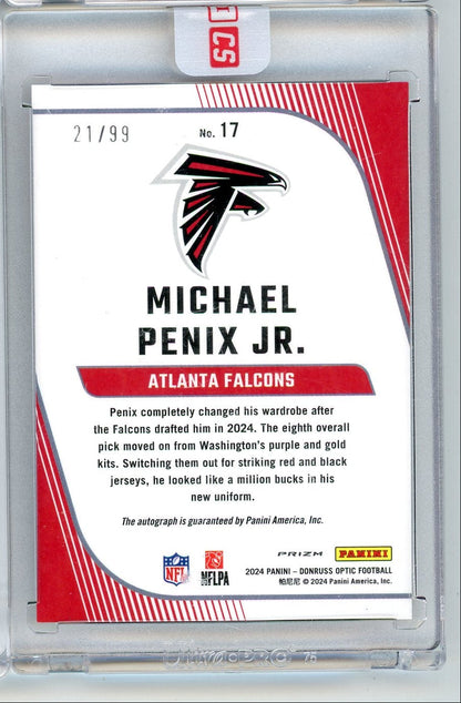 Michael Penix Jr. 2024 Panini Donruss Optic Primary Colors autograph rc #'d 21/99 sealed