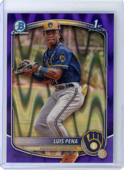 Luis Pena 2025 Bowman Chrome 1st Bowman Purple Raywave #'d 008/250