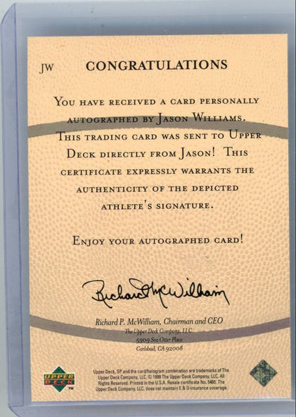 Jason Williams 1998 Upper Deck SP Gold Foil Autograph