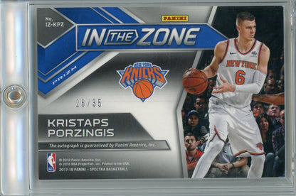 Kristaps Porzingis 2017-18 Panini Spectra In The Zone Green Scope Auto #'d 26/35