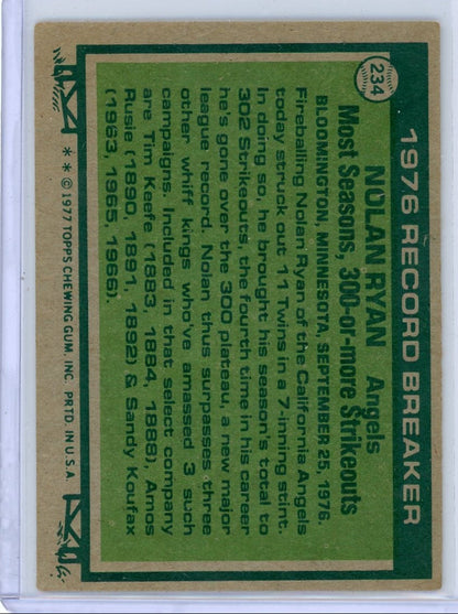 Nolan Ryan 1977 Topps Baseball Record Breaker #234