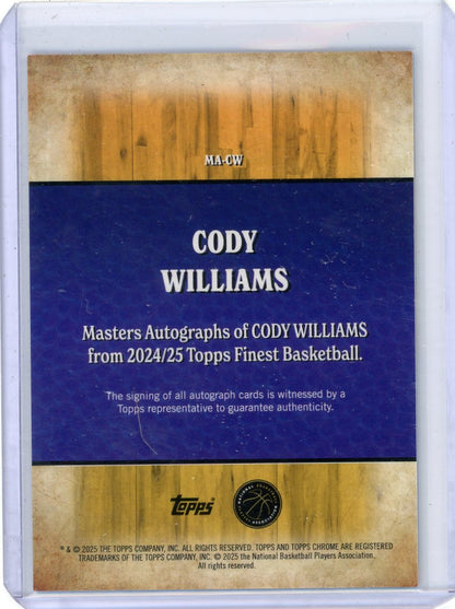Cody Williams 2024-25 Topps Finest Masters Auto Blue Xfractor #'d 59/99 RC