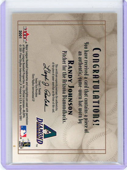 Randy Johnson 2001 Fleer Diamond Cuts Game Used Hat Relic