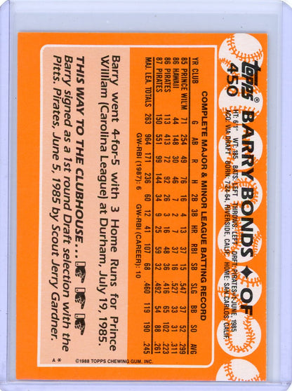 Barry Bonds 1988 Topps Tiffany #450