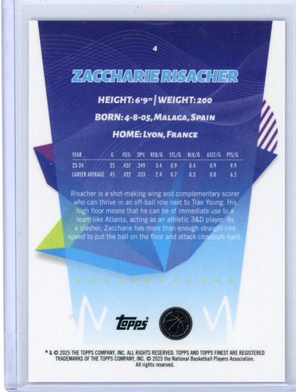 Zaccharie Risacher 2025 Topps Finest gold ref. rookie card #'d 39/50