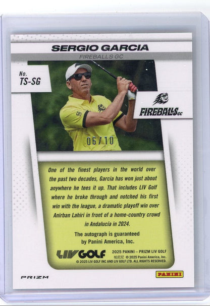 Sergio Garcia 2025 Panini Prizm LIV Golf Throwback Signatures Gold #'d 6/10